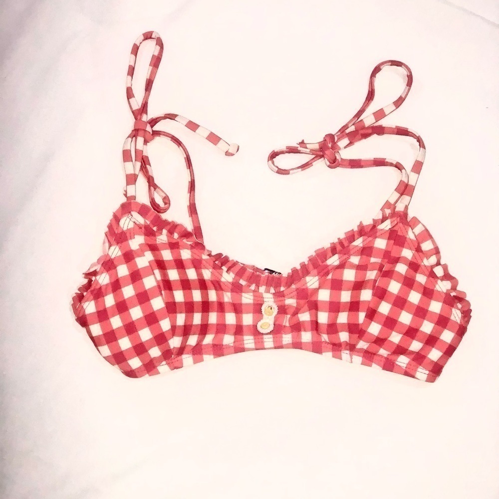Red and white checkered bikini top size small